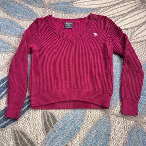 Abercrombie & Fitch Y2K Women’s Ribbed V-Neck Pullover Sweater Sz Medium Magenta